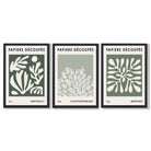 Matisse Floral Set of 3 in Green and Sage Framed Art Prints with Black Wooden Frames