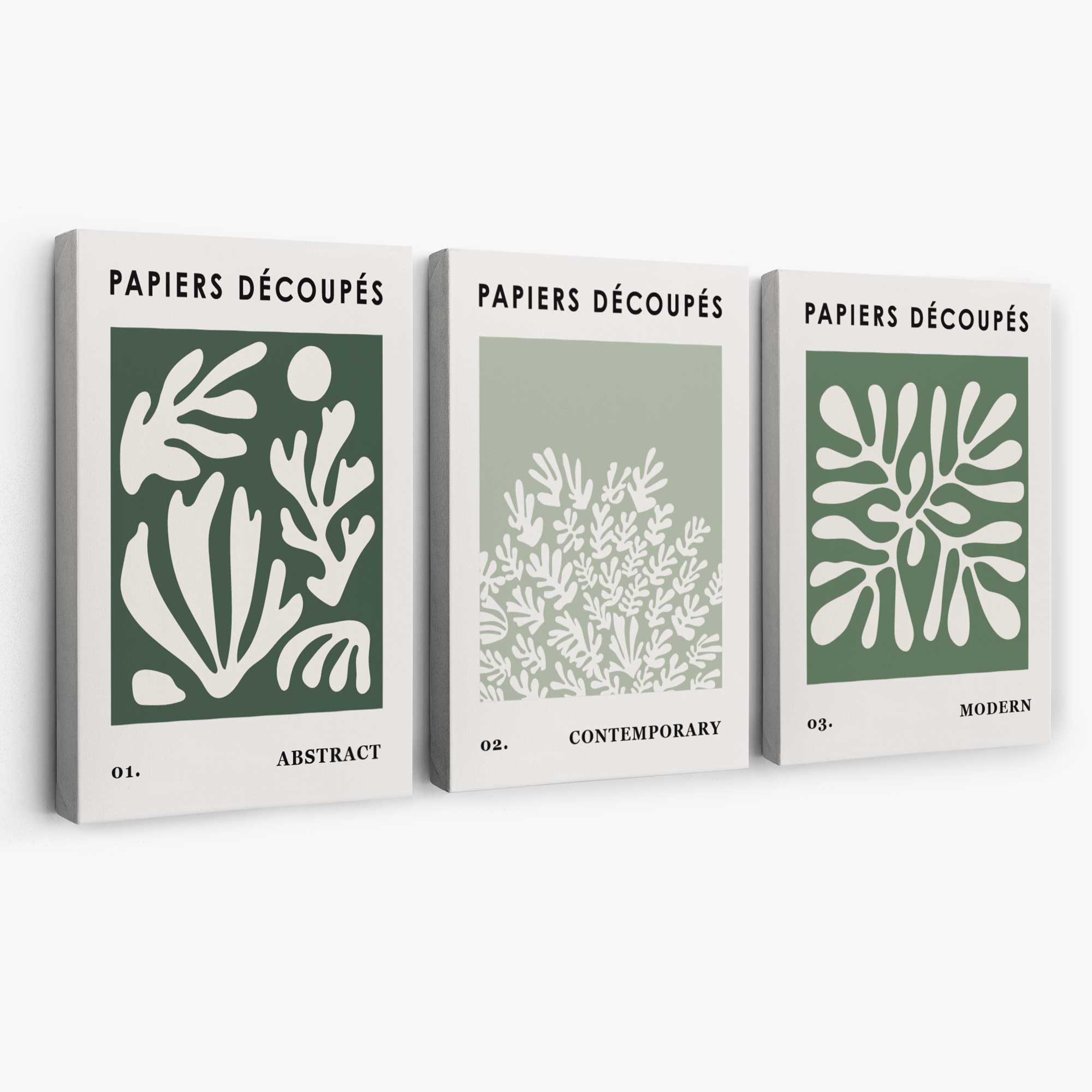Matisse Floral Set of 3 in Green and Sage Canvas Art Prints | Artze Wall Art