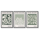 Matisse Floral Set of 3 in Green and Sage Framed Art Prints with Dark Grey Wooden Frames