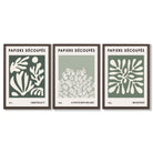 Matisse Floral Set of 3 in Green and Sage Framed Art Prints with Dark Wood Frames