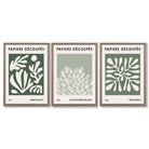 Matisse Floral Set of 3 in Green and Sage Framed Art Prints with Light Walnut Frames