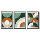 Set of 3 Orange and Green Abstract Framed Art Prints with Black Wooden Frames