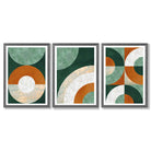 Set of 3 Orange and Green Abstract Framed Art Prints with Dark Grey Wooden Frames
