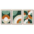 Set of 3 Orange and Green Abstract Framed Art Prints with Light Oak Frames
