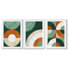 Set of 3 Orange and Green Abstract Framed Art Prints with White Wooden Frames