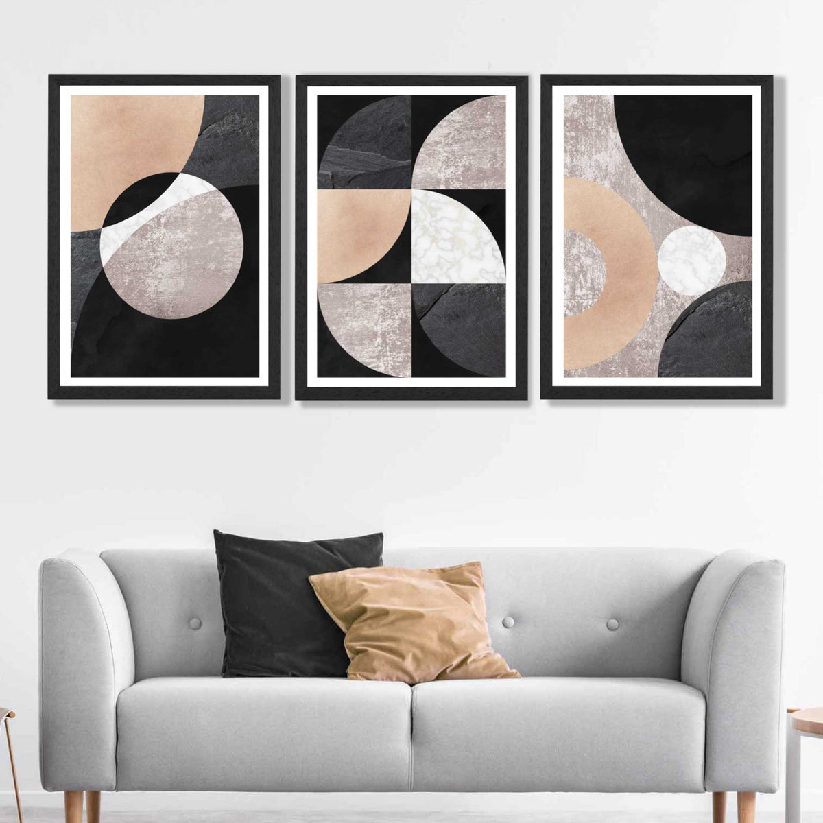 Set of 3 Black and Beige Abstract Art Prints | Artze Wall Art UK