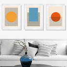 Set of 3 Geometric Yellow Blue Red Art Prints in Luxury Frames | Artze UK
