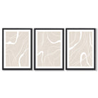 Set of 3 Abstract Neutral Beige Framed Art Prints with Black Wooden Frames