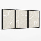 Set of 3 Abstract Neutral Beige Canvas Art Prints with Black Float Frame
