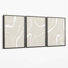 Set of 3 Abstract Neutral Beige Canvas Art Prints with Grey Float Frame
