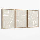 Set of 3 Abstract Neutral Beige Canvas Art Prints with Oak Float Frame