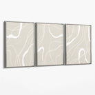 Set of 3 Abstract Neutral Beige Canvas Art Prints with Silver Float Frame