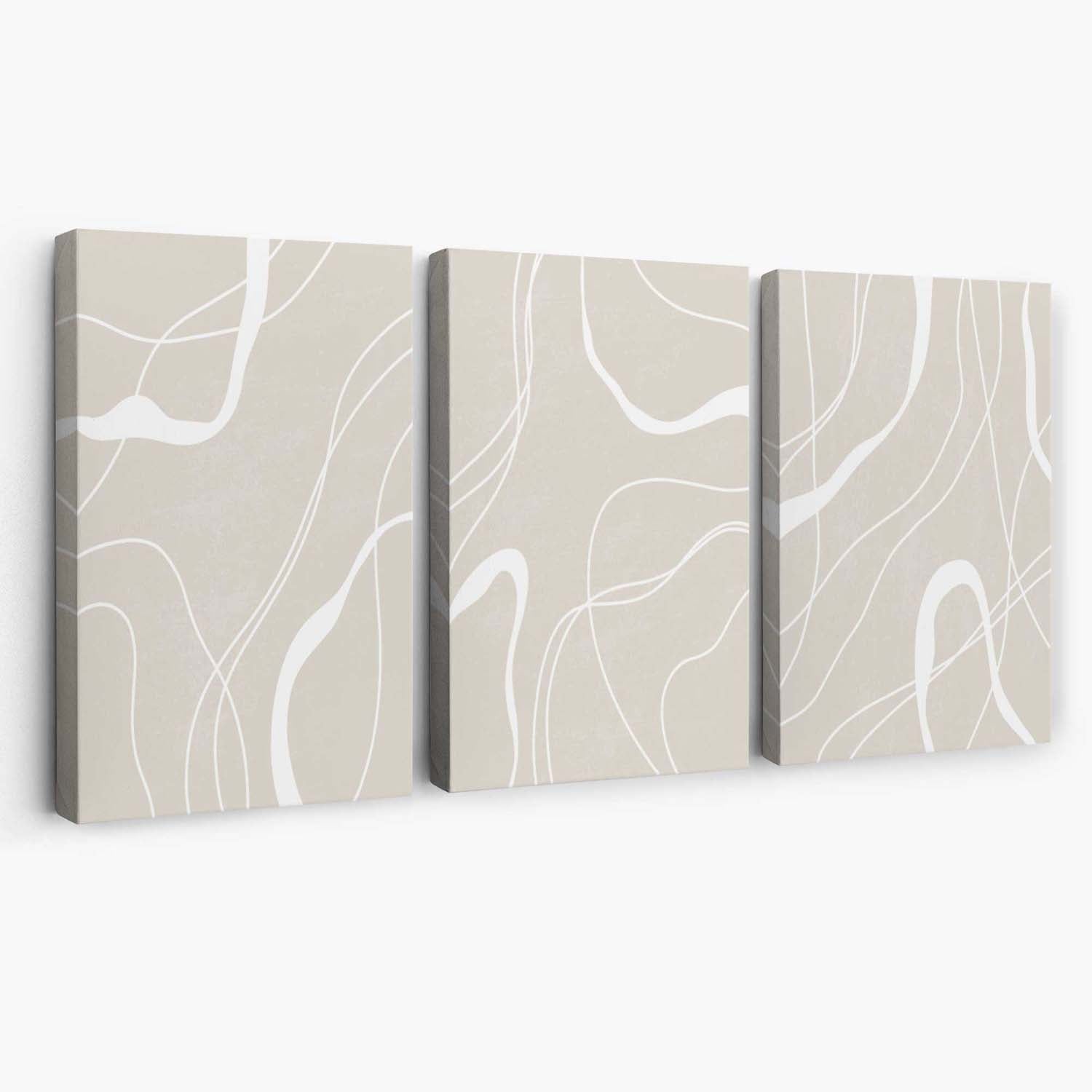 Set of 3 Abstract Neutral Beige Canvas Art Prints | Artze Wall Art