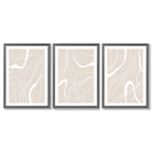 Set of 3 Abstract Neutral Beige Framed Art Prints with Dark Grey Wooden Frames