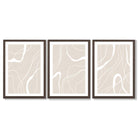 Set of 3 Abstract Neutral Beige Framed Art Prints with Dark Wood Frames