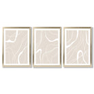 Set of 3 Abstract Neutral Beige Framed Art Prints with Gold Wood Frames