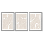Set of 3 Abstract Neutral Beige Framed Art Prints with Light Grey Wooden Frames