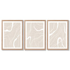 Set of 3 Abstract Neutral Beige Framed Art Prints with Light Oak Frames