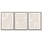 Set of 3 Abstract Neutral Beige Framed Art Prints with Light Walnut Frames