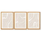 Set of 3 Abstract Neutral Beige Framed Art Prints with Oak Wooden Frames