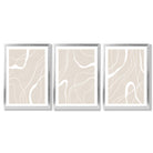 Set of 3 Abstract Neutral Beige Framed Art Prints with Silver Wood Frames