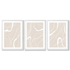 Set of 3 Abstract Neutral Beige Framed Art Prints with White Wooden Frames