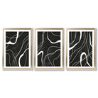 Set of 3 Abstract Black and White Framed Art Prints with Gold Wood Frames