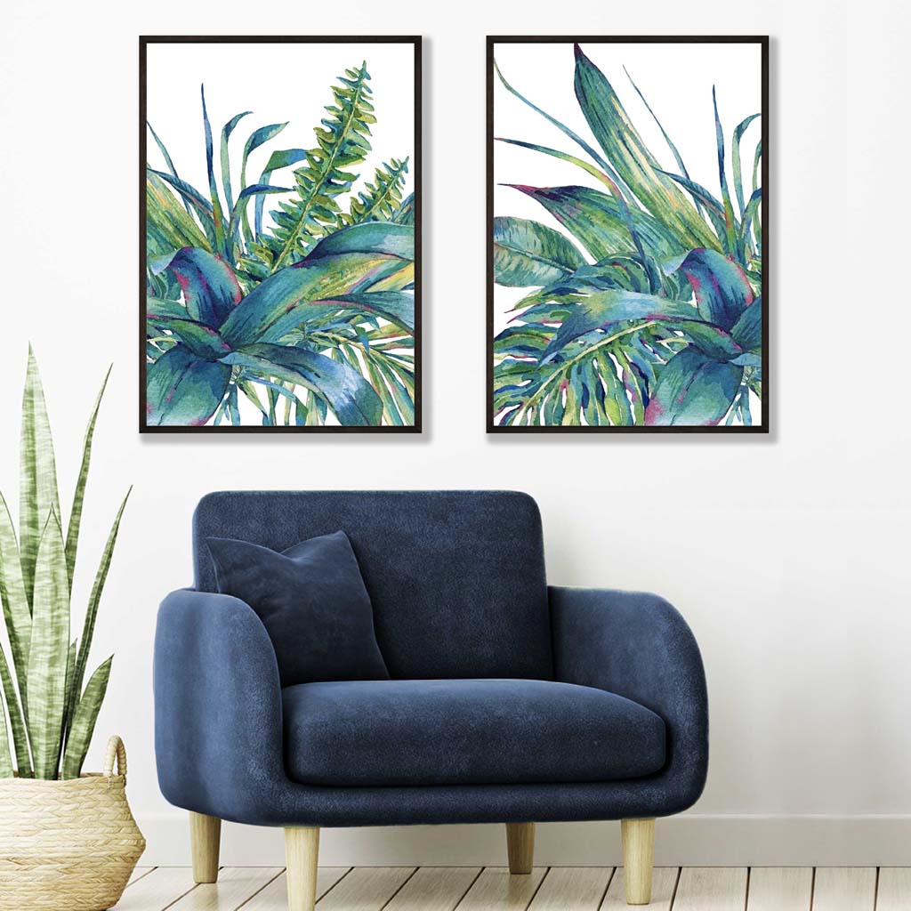 Green Tropical Leaves Watercolour Posters | Artze Wall Art UK