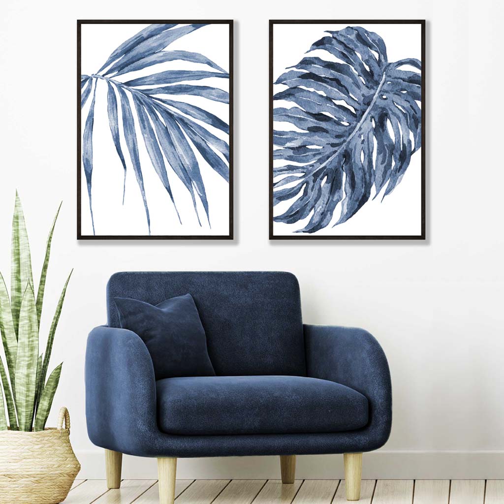 Blue Monstera Papyrus Watercolour Posters | Artze Wall Art UK