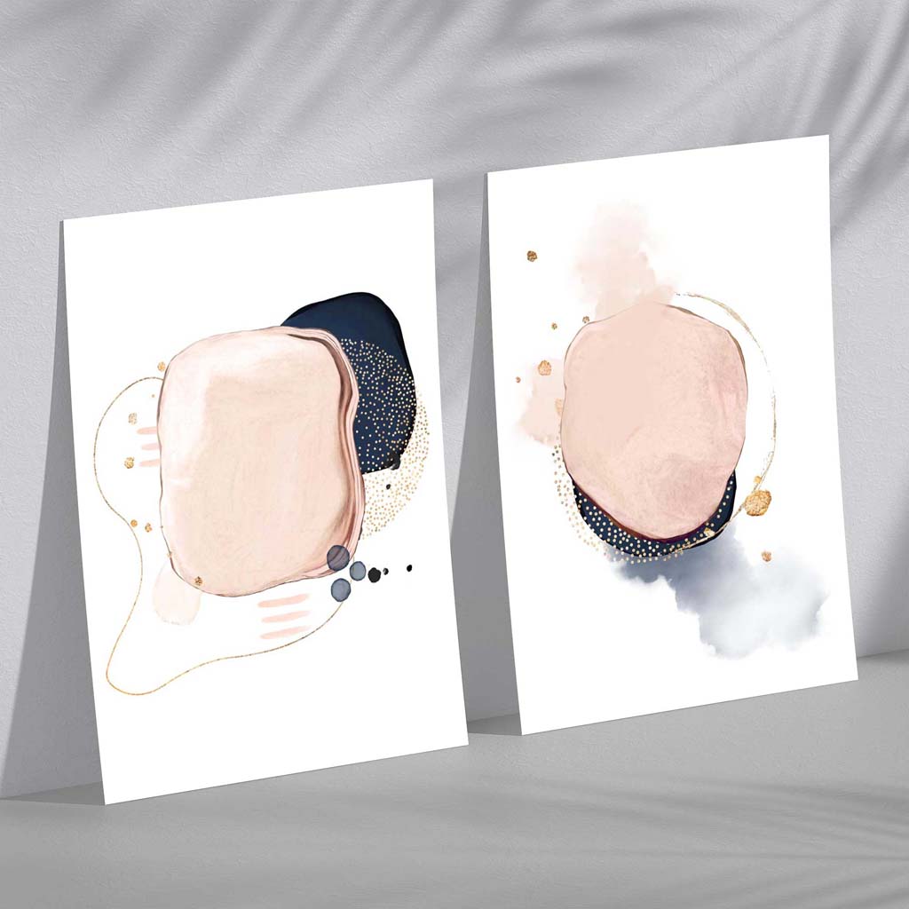 Pink and Blue Abstract Shapes Set of 2 Art Prints