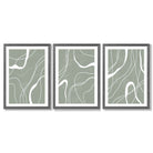 Set of 3 Abstract Green and White Strokes Framed Art Prints with Dark Grey Wooden Frames