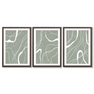 Set of 3 Abstract Green and White Strokes Framed Art Prints with Dark Wood Frames