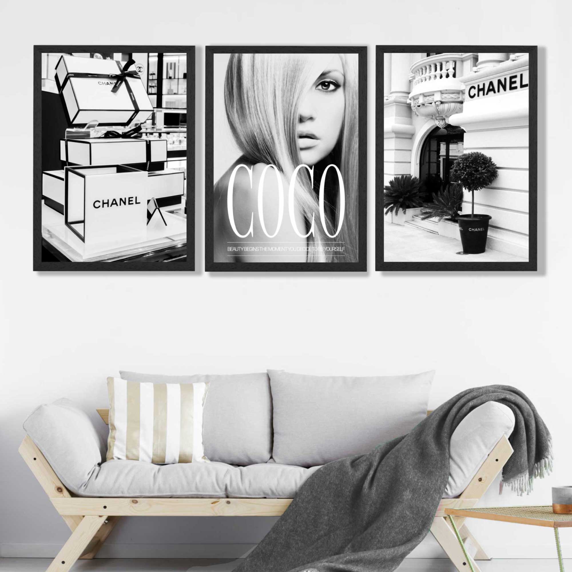 Set of 3 Chanel Quote Fashion Art Prints in Black Frames | Artze UK
