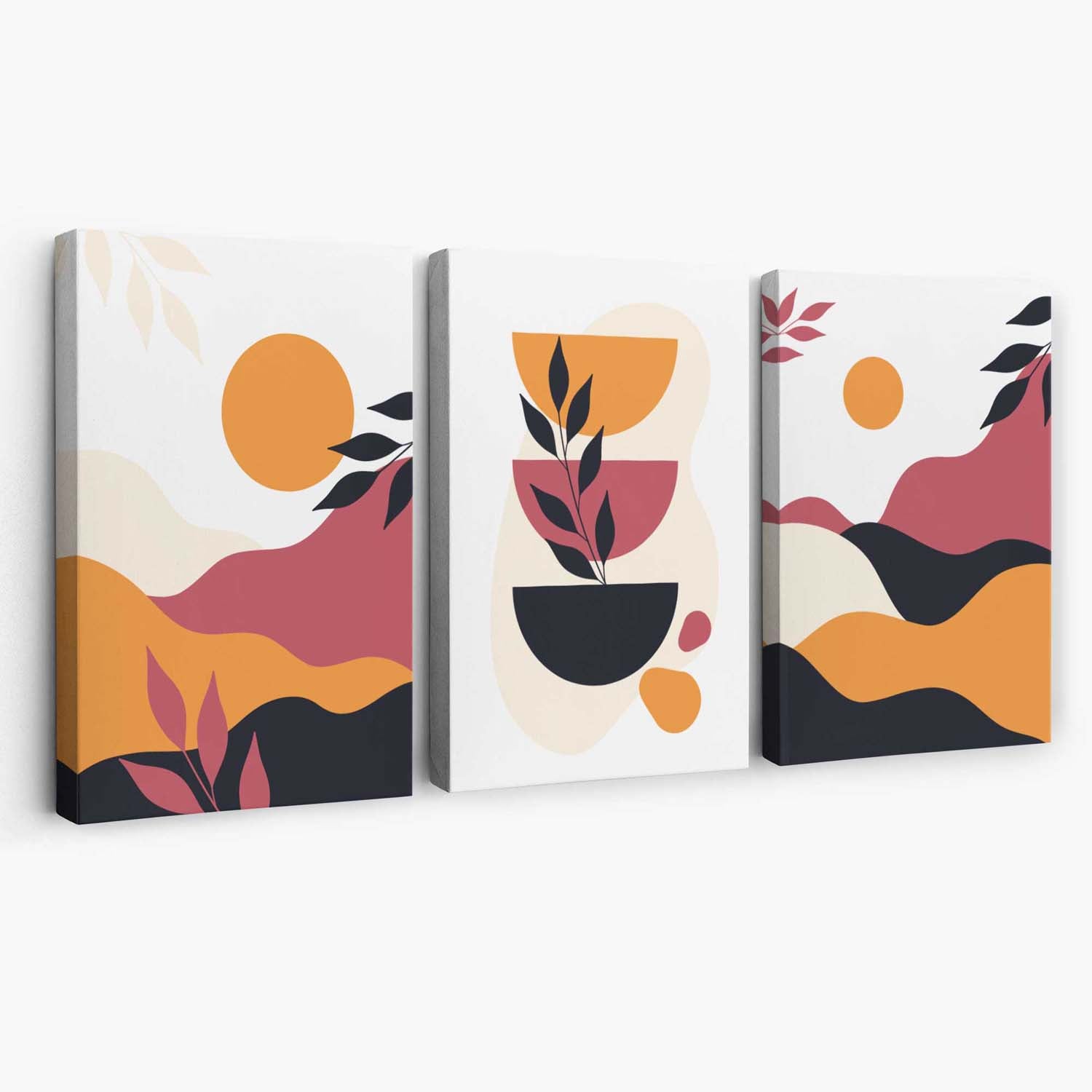Boho Vibrant Pink Orange Set of 3 Canvas Art Prints | Artze Wall Art