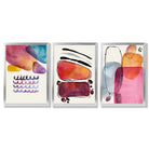 Abstract Shapes Pink Purple Set of 3 Framed Art Prints with Silver Wood Frames