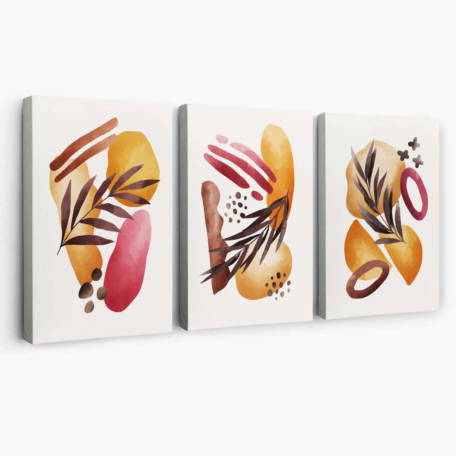 Abstract Autumn Tropical Set of 3 Canvas Art Prints | Artze Wall Art