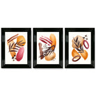 Abstract Autumn Tropical Set of 3 Framed Art Prints with Glossy Black Frames