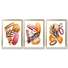 Abstract Autumn Tropical Set of 3 Framed Art Prints with Gold Wood Frames