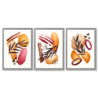 Abstract Autumn Tropical Set of 3 Framed Art Prints with Light Grey Wooden Frames