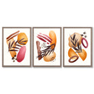 Abstract Autumn Tropical Set of 3 Framed Art Prints with Light Walnut Frames