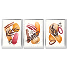 Abstract Autumn Tropical Set of 3 Framed Art Prints with Silver Wood Frames