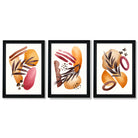 Abstract Autumn Tropical Set of 3 Framed Art Prints with Vermeer Black Frames