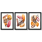 Abstract Autumn Tropical Set of 3 Framed Art Prints with Vermeer Black and Silver Frames