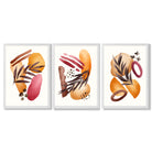 Abstract Autumn Tropical Set of 3 Framed Art Prints with White Wooden Frames