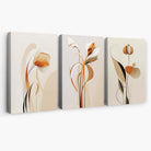 Art Deco Beige Orange Floral Set of 3 Canvas Art Prints | Artze Wall Art