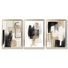 Set of 3 Abstract Black Beige with Gold Framed Art Prints with Gold Wood Frames