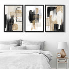 Set of 3 Abstract Black Beige with Gold Art Prints in Luxury Frames | Artze UK