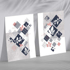 Blue, Pink and Grey Mixed Media Floral Set of 2 Art Prints