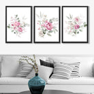 Set of 3 Pink Roses with Eucalyptus Bouquets Art Prints in Luxury Frames | Artze UK