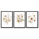 Autumn Wild Flower Bouquets Set of 3 Framed Art Prints with Black Wooden Frames